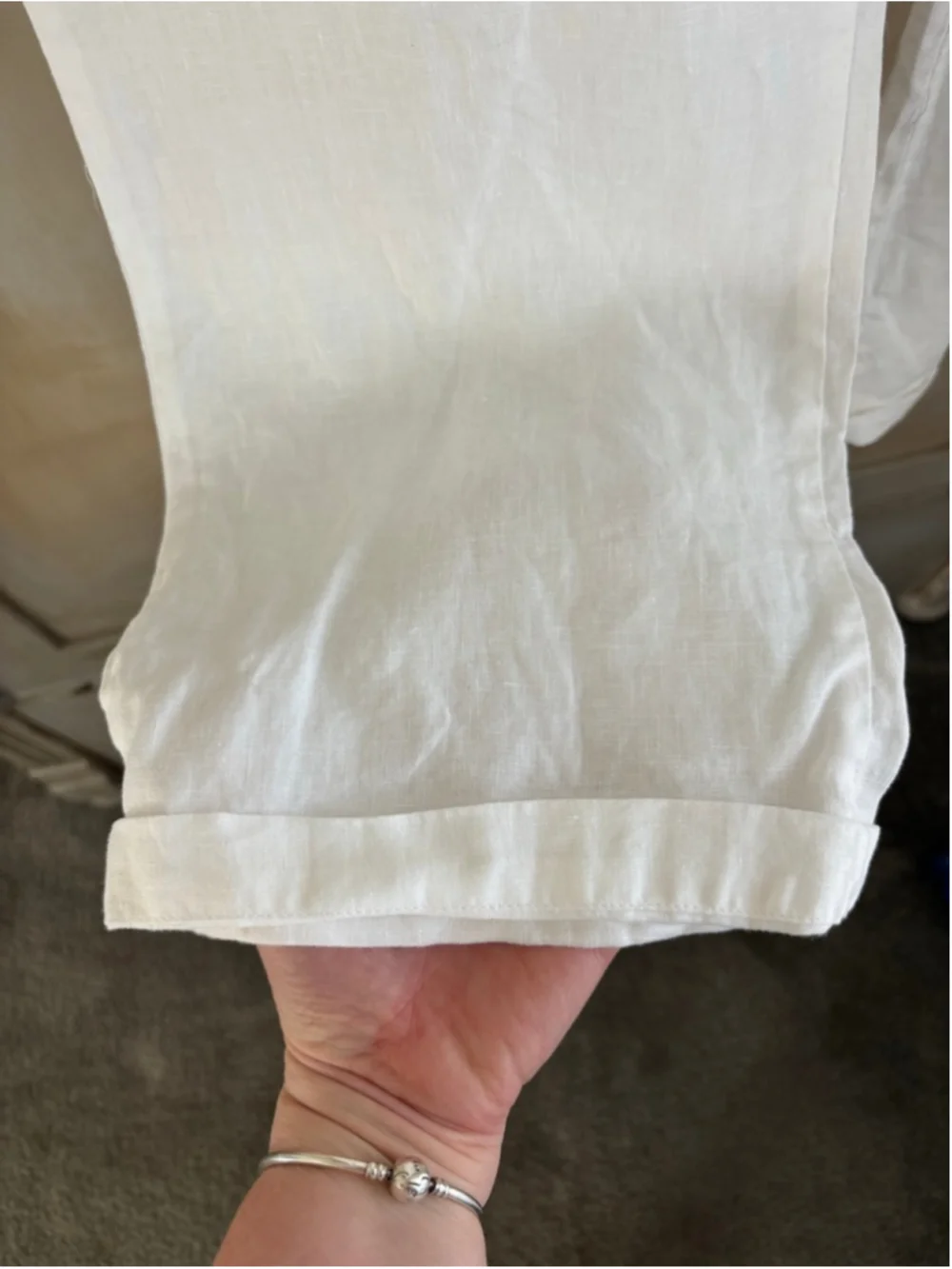 EUC Perry Ellis Mens 100% Linen Bright White Cuffed 40x30 Pants